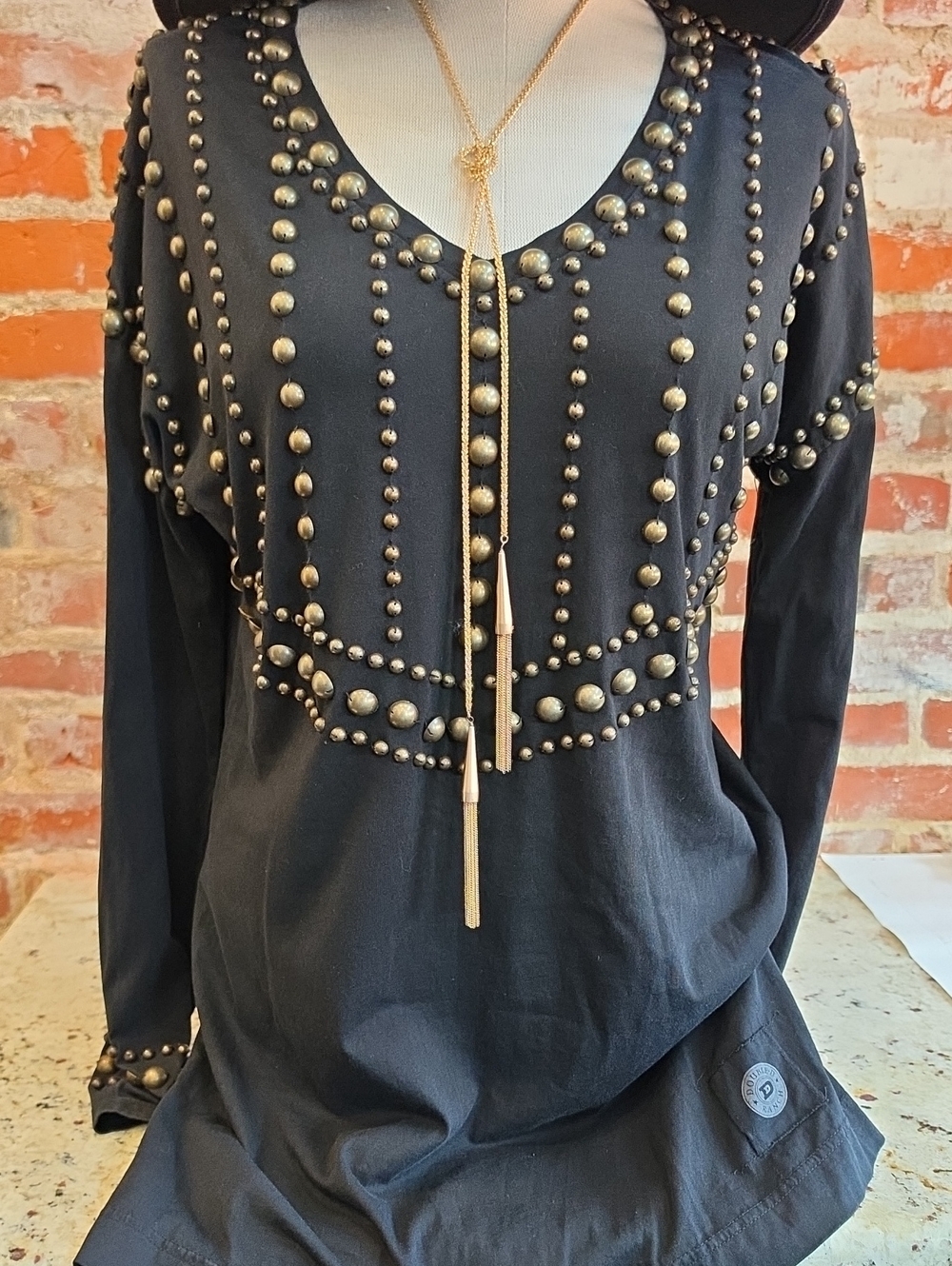 Double D Ranch Black Studded Long-Sleeve Top